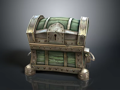 Green Wooden Treasure Chest With Metal Accents Rivets Decorative Lock And Sturdy Legs 3d model