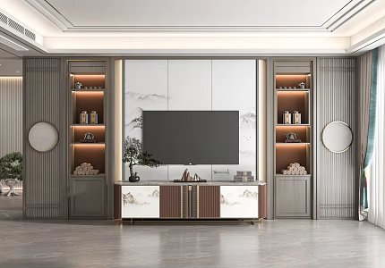 New Chinese TV background wall 3d model