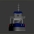 Blue Roofed Water Transport Vessel With Staircase Deck Pool Area And Red Lifebuoys