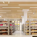 Modern Supermarket Interior With Shelves And Product Zones