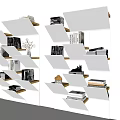 Modern Luxury White Geometric Bookshelf With LED Lighting Books And Decorations