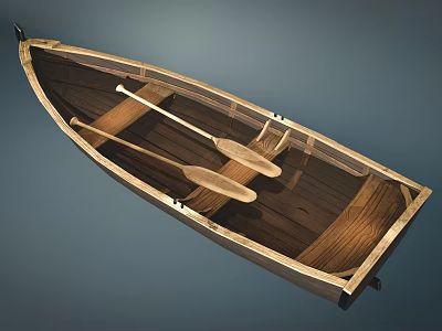Vintage Wooden Boat With Two Wooden Oars And Natural Wood Structure 3d model