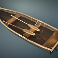 Vintage Wooden Boat With Two Wooden Oars And Natural Wood Structure
