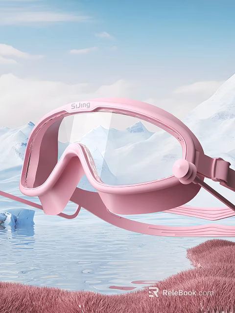 Sung Pink Swim Goggles With Transparent Lenses And Iceberg Water Background 3d model 