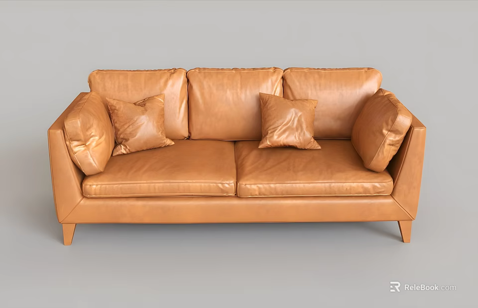 Brown Leather Two Seater Sofa With Modern Design And Comfortable Cushions 3d model