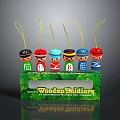 Wooden Soldiers Decorative Figures With Colorful Hats Traditional Clothing And Green Packaging Box