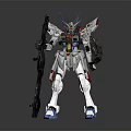 White Blue Red Gundam Model With Mechanical Details And Weapon In Hand