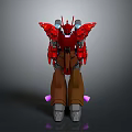 Red Robot Character With Mechanical Wings Brown Legs And Purple Details