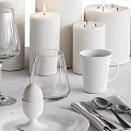 Modern White Ceramic Tableware Set with Plates Wine Glasses Mugs Egg Holder Forks and Spoons
