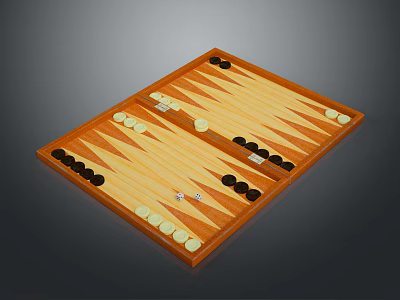 Wooden Backgammon Board Game with Black White Checkers and Dice for Classic Tabletop Entertainment 3d model