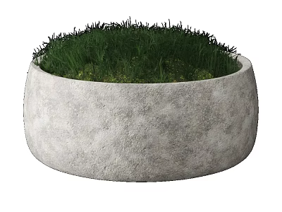 Round Concrete Garden Decorative Planter With Fresh Green Grass For Outdoor Use 3d model