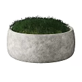 Round Concrete Garden Decorative Planter With Fresh Green Grass For Outdoor Use