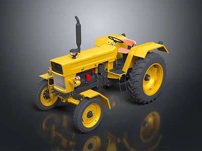 Yellow Tractor Model With Large Wheels And Reflective Surface Design 3d model