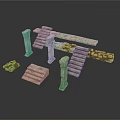 Decorative Ancient Stone Architectural Elements With Columns Steps And Blocks 3d model