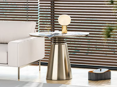 Elegant Round Side Table With White Spherical Lamp Gold Base And White Sofa 3d model