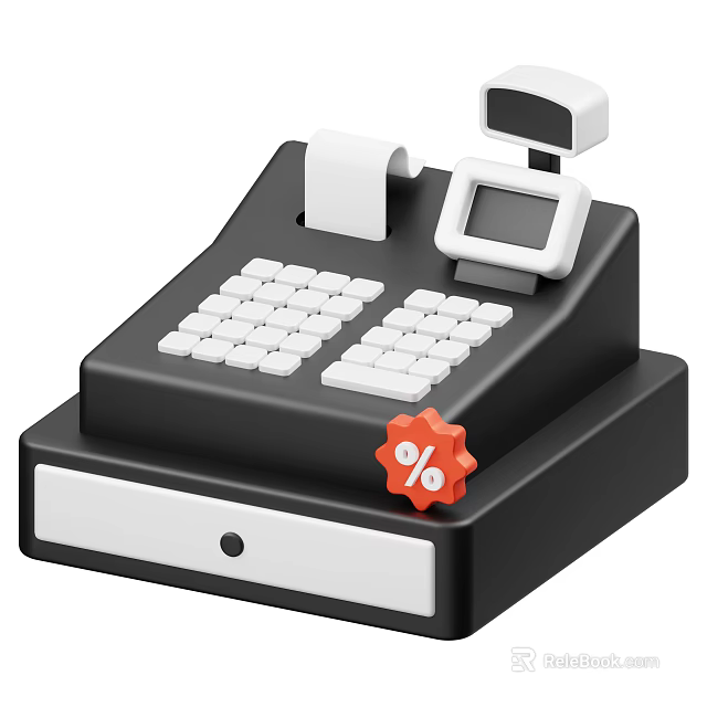Smart Cash Register Machine with Digital Screen Keyboard and Discount Function for Retail Transactions 3d model