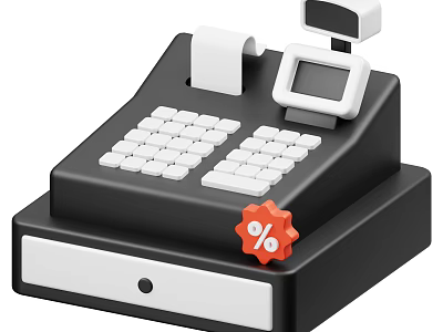 Smart Cash Register Machine with Digital Screen Keyboard and Discount Function for Retail Transactions 3d model