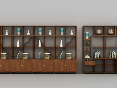 Traditional Wooden Antique Display Shelf with Vases Books and Decorative Items 3d model