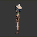 Anime Style Character With Blue Hair White Hat And Brown Boots Standing