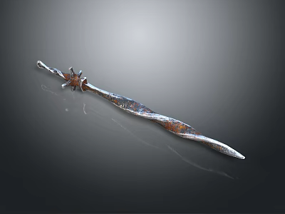 Mythical Warrior Silver Sword With Twisted Blade And Creature Decorative Hilt On Dark Background 3d model