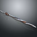 Mythical Warrior Silver Sword With Twisted Blade And Creature Decorative Hilt On Dark Background