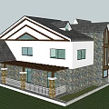 Classic Detached Villa Featuring Stone Exterior Wooden Accents Gabled Roof And White Fence