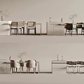 Modern Dining Table Set With Minimalist Chairs Marble Countertop And Decorative Plants