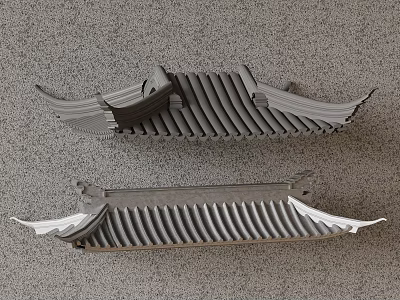 Traditional Chinese Roof Eave Models With Tile Design And Gray Background 3d model