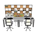 Computer Table and Chair Bookcase Decorative Rack Decorative Cabinet Combination 3d model
