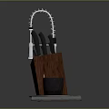 Essential Kitchen Hardware Tools Including Faucet Knives And Wooden Knife Block