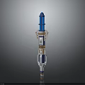 Fantasy Weapon Long Staff Design With Blue Top And White Orange Segmented Body