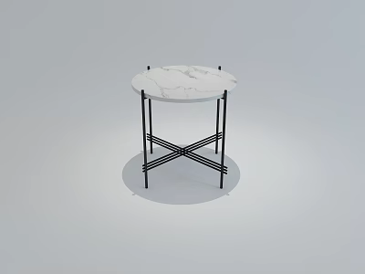 Modern Side Table With Marble Top And Black Metal Crossed Legs 3d model