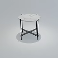 Modern Side Table With Marble Top And Black Metal Crossed Legs