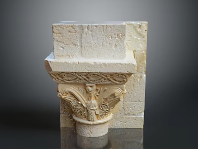 Classical Stone Capital with Intricate Carvings in Decorative Architectural Landscape Design 3d model