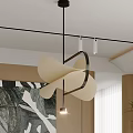 Modern Artistic Pendant Light With Geometric Design Metal Frame And Beige Shade In Living Room