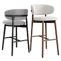 Modern Upholstered Bar Stools in Gray White Fabric with Black Metal and Wooden Legs