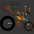 Unique Creative Bicycle With Basket Brown Seat Orange Green Frame Flame Wheel And Headlight