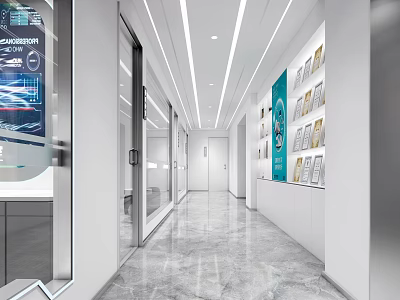 Modern Elevator Hallway Interior With Glass Doors White Walls And Display Posters 3d model