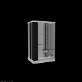 Modern Shower Sauna Interior With Glass Door Dark Storage Shelves And Built in Seat