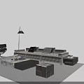 Modern Sofa And Coffee Table Set With Accent Chair Floor Lamp And Striped Rug