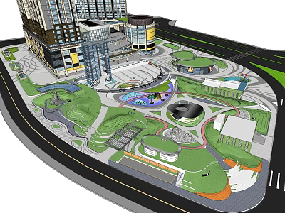 Modern Residential Landscape Design With Green Spaces Plaza Water Features And Walking Paths 3d model