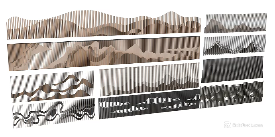 Modern Feature Wall Design With Wave Patterns And Striped Textures In Brown Gray Tones 3d model 