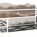 Modern Feature Wall Design With Wave Patterns And Striped Textures In Brown Gray Tones 3d model