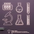 Neon Lamp Set With Laboratory Elements Test Tubes Beakers And Microscope