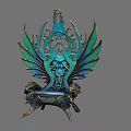 Ornate Chair With Green Winged Back Blue Body And Lion Head Base
