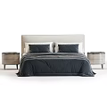 Modern Double Bed In Cozy Bedroom With Upholstered Headboard Pillows Bedspread And Nightstand