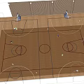 Spacious Indoor Basketball Court With Wooden Flooring Skylights And People Playing