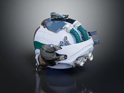 Modern Fashion Helmet With White Green Straps And Decorative Details 3d model