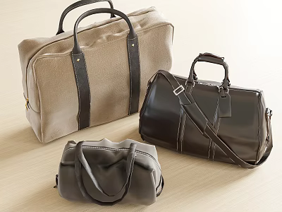Three Trendy Duffel Bags In Fabric And Leather With Handles And Shoulder Straps 3d model