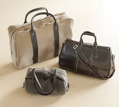 Three Trendy Duffel Bags In Fabric And Leather With Handles And Shoulder Straps 3d model
